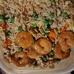 Made the shrimp with fried rice. Added an extra tablespoon honey to make sure they had a sticky glaze 