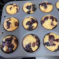 The cherries did not sink into the muffins on mine so it doesn’t look like the ones pictured. Maybe I used too many?