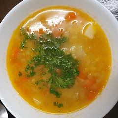 I did not blend it instead I diced the vegetables very finely and added some potatoes in time with the lentils. It only took about 25 mins to cook the soup. no diced tomatoes were added.