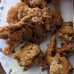 I did the wet dredge, then into dry bread crumbs and panko. Absolutely delicious! 