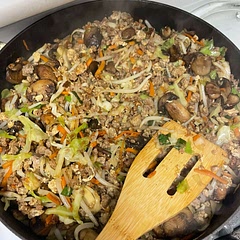 I added mushrooms, bean sprouts, and eggs. YUMM!!!
