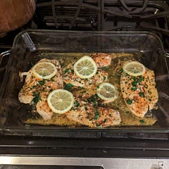 This was my first time trying tilapia. Yummy! I quick-thawed frozen fillets by putting them in a plastic bag and running cold water over them so they had to cook ~6 minutes longer to reach the proper temperature. 