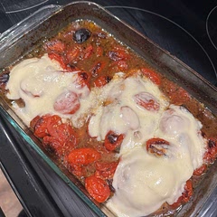 Added mozzarella on top at the end and put it in the oven just to melt. Yum! Didn’t add as much oil & added more Dijon mustard just because I love it.