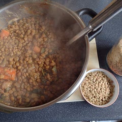 This is my favourite recipe of all times! Added miso and generous amounts of ginger and hot chilli powder. Picture just after opening the pressure cooker, adding some water and giving it a stirr. Delicious!