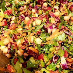 Tasty crunchy salad!
I added a ton of chopped cilantro and parsley, as per usual, and made more dressing as it did seem a bit dry. 
Served with rice noodles and vegan shredded "no duck" made a delicious filling dinner.