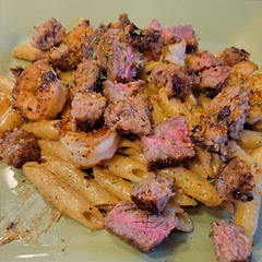 This was delicious! I used both Italian sausage instead of the chicken sausage. I also used red, orange and yellow pepper as well as mushrooms to pack in more flavor and veggies. Everyone thought it was delicious!