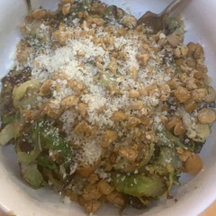 so unique and tasty and worth having your kitchen smell like Brussels sprouts! The dressing is super tasty (albeit a little salty, would go light on the salt everywhere else in the recipe)