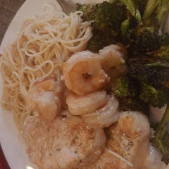 Add shrimp and Angel hair to ours! Very good and fairly simple to make, but I would add more garlic and some extra spices to the chicken next time.
