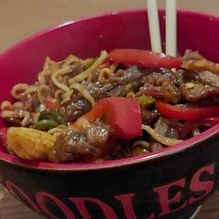 Added Baby Corn for some Bite 
Used siracha sauce instead of ketchup and sweet chilli and honey instead of sugar 
Served with egg noodles 