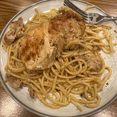 Added in last night’s leftover spaghetti noodles and used the cornstarch slurry with heavy cream. Very good - husband suggested more heavy cream next time, but I thought it was fine without!