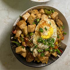 Added eggs for more protein and some leftover veggies from another recipe. Delicious!