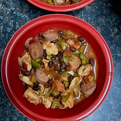 I threw everything in all at once. I left out the salt, the nut butter and green onions. Turned out delicious! I diced the chicken and cooked it just a little less than 3 hours.
