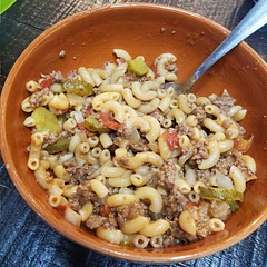 I added a lot more pasta so it made more of a cheeseburger pasta for us. Whoops! But still super delicious! 