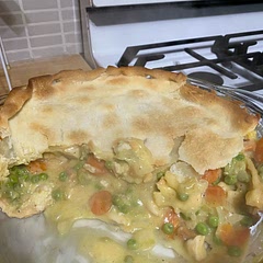 Use I can of cream of chicken and 1tsp of corn starch instead of flour.
Flavor was better than marie callanders. Cook bottom crust at 400 for 10 minites before adding the stove contents. I did not add.any potatoes.
