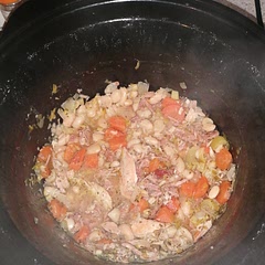 I always add what I have, so added 1 cut up chicken leg and a small amount of swede to the recipe. I used my own homemade chicken "broth" of chicken fat from the day before mixed with boiling water. Otherwise was very faithful to the recipe (though used white beans instead of black eyed beans) and it was so delicious my kids ate it all up!