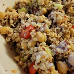 It's OK. I feel like there is definite potential here! If i made it again, I think I'd like to do something with the chick peas, like salt and roast them. And use a chicken broth to cook the quinoa instead of just water.
I was also impatient and combined the quinoa while still warm, but I think it would all be better served cold.