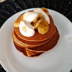 Topped them with a bit of Greek yogurt!! Very yummy! Used half of the sugar measurement because I was using very ripe bananas :)