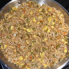 Super easy to make & actually taste like fried rice! I used 2 cups of rice with  3 eggs & 2 tbsp of both sesame oil & soy sauce!