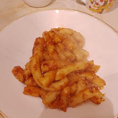 Made them noodle shape, I should have used potato starch because they where a bit mushy but delicious!