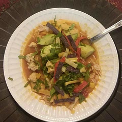 Very flavorful! Added corn to the soup and only a tablespoon of cream. Topped it off with avocado, cilantro, tortilla strips and lime. Will probably try black bean next time.