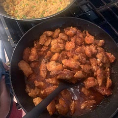 The outside was crunchy but the chicken was really tough and the sauce was too acidic. It needed more depth to the sauce.