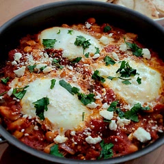 Used canned stewed tomatoes as it's what I had. Still very tasty. 
But don't overcook your eggs!