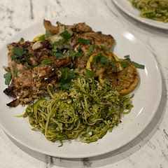 Beautiful. I made it with spiralised courgettes sautéed in butter, garlic and Italian herbs, and it all worked together very well.