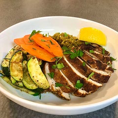 This was an easy recipe and very flavourful. 1/4 recipe makes a generous single serving. I substituted quinoa for the couscous to make it gluten-free.