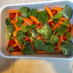 I made it but I need to change few integrients. I did marinade for Chicken with Honey ( which is my favorite) + I baked potato in different pan. What I also did was first 20 minutes for vegies and chicken I covered them with Alu foil. They cook and bake in same time. Result is really good but as you said.. The cooking time really depend from owen and and quantity of food. My whole time for this was 2,5 hour with prep almost 3 but worth it ! :)
