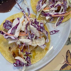 INCREDIBLE!  Used cod fish.
I Didn’t add sugar to the slaw and I doubled the lime juice (whole lime). 
I used street style corn tortillas and to prevent them from cracking I steamed/ heated them in a covered skillet with olive oil.