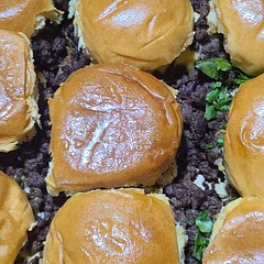 Substituted ground venison for beef and brioche rolls for Hawaiian.  Didn't have any sesame seeds.  They are very yummy!  Will make again.