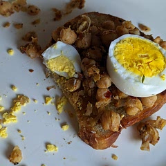 Easy to make especially if you keep hard boiled eggs around! I had to order the Aleppo from a specialty store, but it definitely gives this take on eggs and toast a kick! Minus hard boiling the eggs it's a one pan wonder!