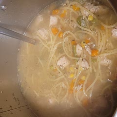 I cut up the chicken into bite-sized pieces and were not a fan of sour creame in our chicken noodle soup. Wonderful food