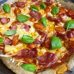Tried brown bread flour for this recipe (as I can't tolerate any maize) but would try a different flour blend next time. Sheese on top with prosciutto and fresh basil. Yum!