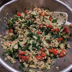 Sooooo delicious! I'll use less couscous next time, perhaps more greens as well. I used parsley instead of coriander/cilantro. 