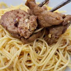 I can't cook beef at home so I changed to pork cheek. Love this super easy and yummy pasta. Only challenge for me is that I cooked for 5 at one time and I can't stir fry the angel hair without breaking them.