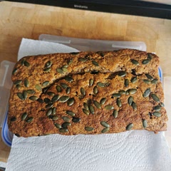 First time baking this and it didn't disappoint. Just tasted a slither of a slice and it was lovely, moist and delicious. Will be baking this again. I did add pumpkin seeds to decorate. 