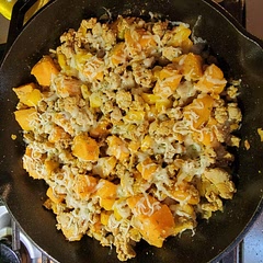 This is great as a base hash and can be tailored to different spice combos. I added taco seasoning and served with a green salad and tortilla chips.