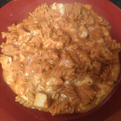 Delicious creamy cheese tomato pasta. Can't beat it 