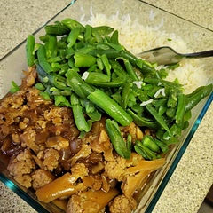 I made this with chicken and it was excellent.  But today I made it with cauliflower.  I try not to eat much meat at home. It was delicious! Takes about 2 hours in the crock pot. I thickened the sauce with some cornstarch and water at the end. Served with green beans and rice. 