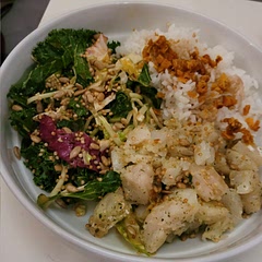 Amazing! We pan fried the fish with a fish seasoning, butter and oil. Kimori rice with dried chili mango and a mix of greens accompanied the bowl. 