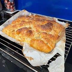 Focaccia? I hardly know her! [laugh track] Instead of poking holes in this recipe, I’ poked holes in the dough instead! [louder laugh track]