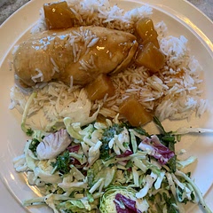 I topped the measuring cup with pineapple juice and added pineapple chunks and an extra splash of water with 3 chicken breasts.  Also didn’t shred the chicken. Tasted really great!