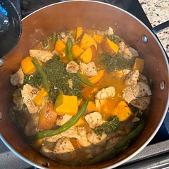 Easy and very healthy. I improvised the recipe by adding ginger instead galangal, garlic, sweet potato, kale, jalapeño, green onion and I added chicken as well. Very nutrient-dense and low calorie. Def recommend