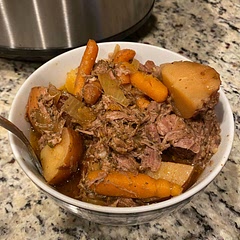 Not the most photogenic dish but very good! I think I would like it even better over mashed potatoes and substituting the cut up potatoes for an additional vegetable. My husband loved the heat from the seasoning!