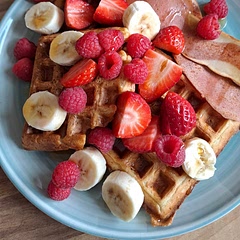 Go to recipe! Takes about 6-7 minutes in my waffle maker. Also added extra vanilla extract.