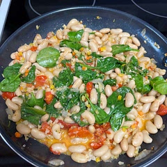 Very quick and tasty. I used oil from sun dried tomatoes instead of olive oil and served with avocado slices on top. I also had a bit of leftover riced veggies that I added to the pot. Oh and I DID rinse the beans - habit :)