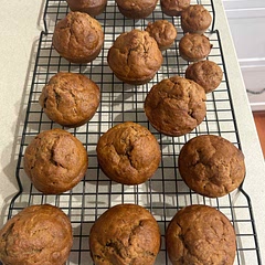 Had 5 bananas I needed to use, as all were soft. I adjusted the recipe so it would make 12, and didn’t need to add the milk due to the extra bananas. Had a bit of mix left over so I made a few tiny ones for my dog. He and I loved them!