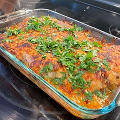 I mixed Parmesan cheese with mozzarella cheese for the top and it was delicious