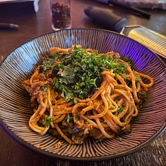 Very tasty! We added sautéed mushrooms and garnished with fresh parsley, Parmesan, and lemon juice.